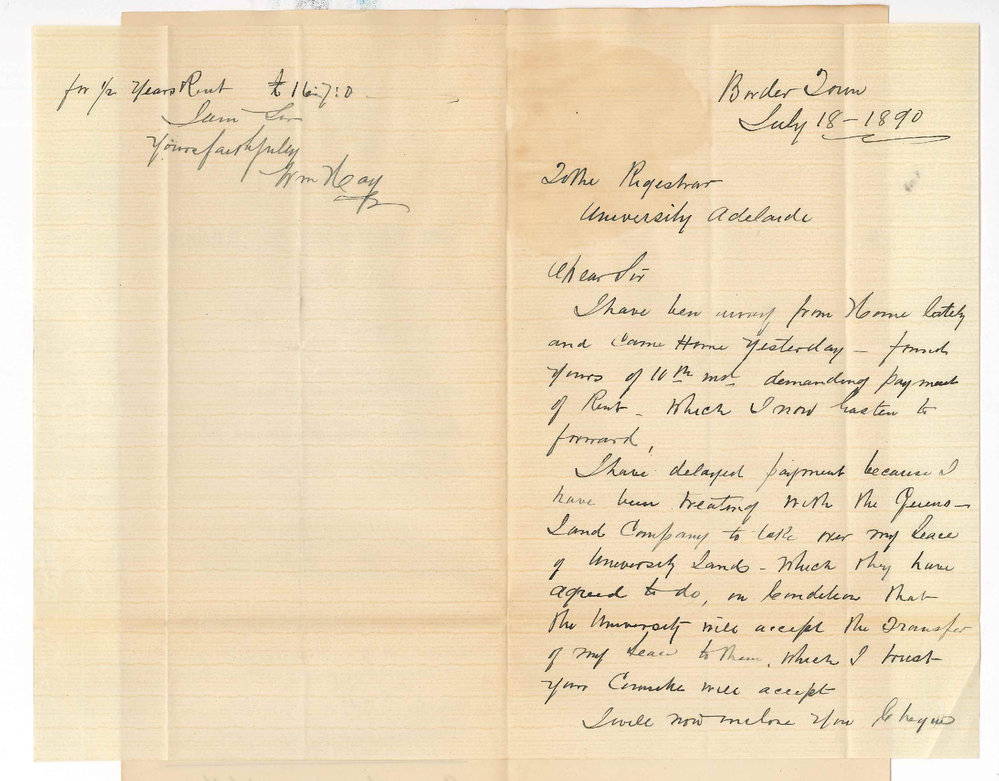 William Hay - Border Town - Payment of rent Wishes to transfer lease to Queensland Company