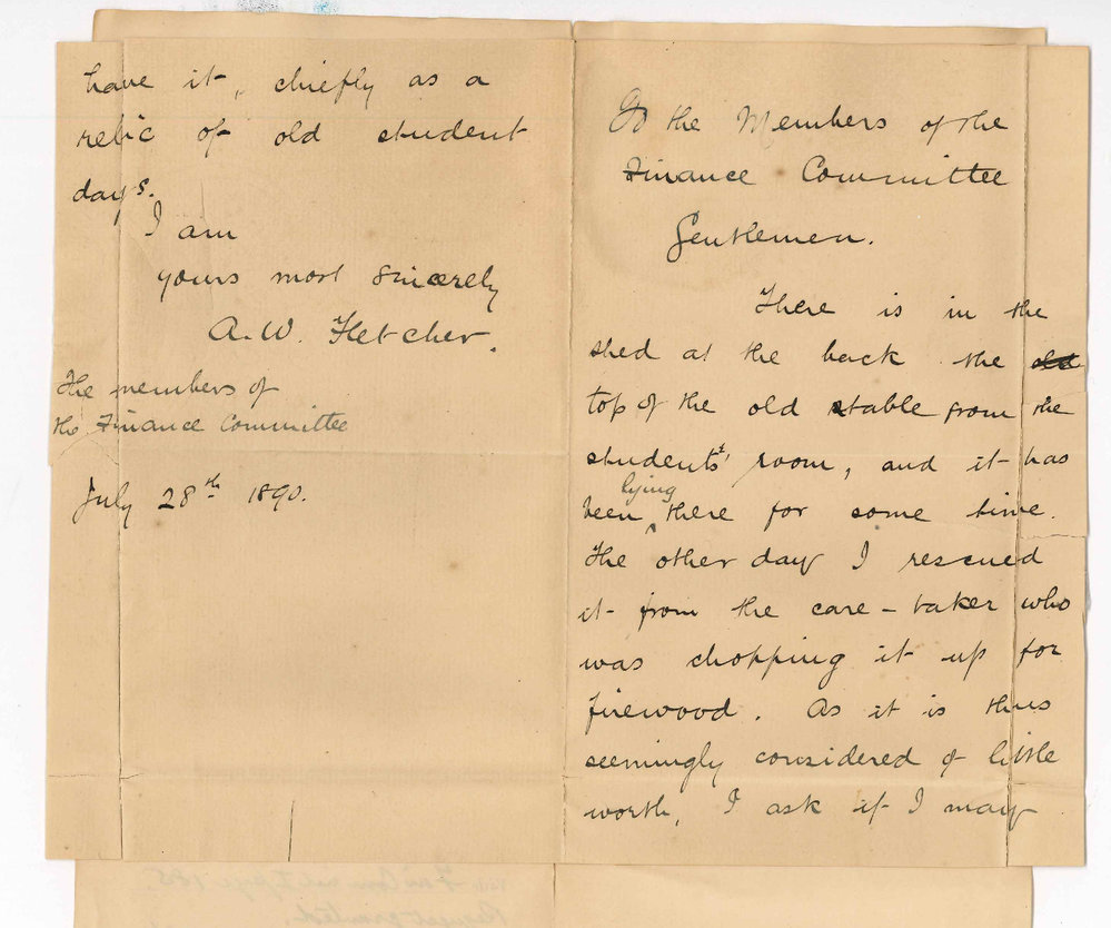 Alfred W Roby Fletcher - The University - Asks for old top of Students table