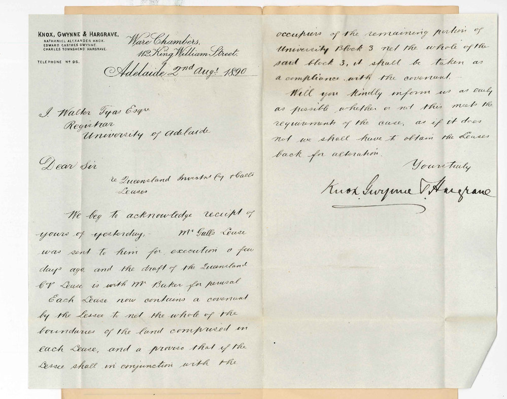 Knox Gwynne and Hargrave - King William Street - Concerning leases of Queensland Company and Mr Gall