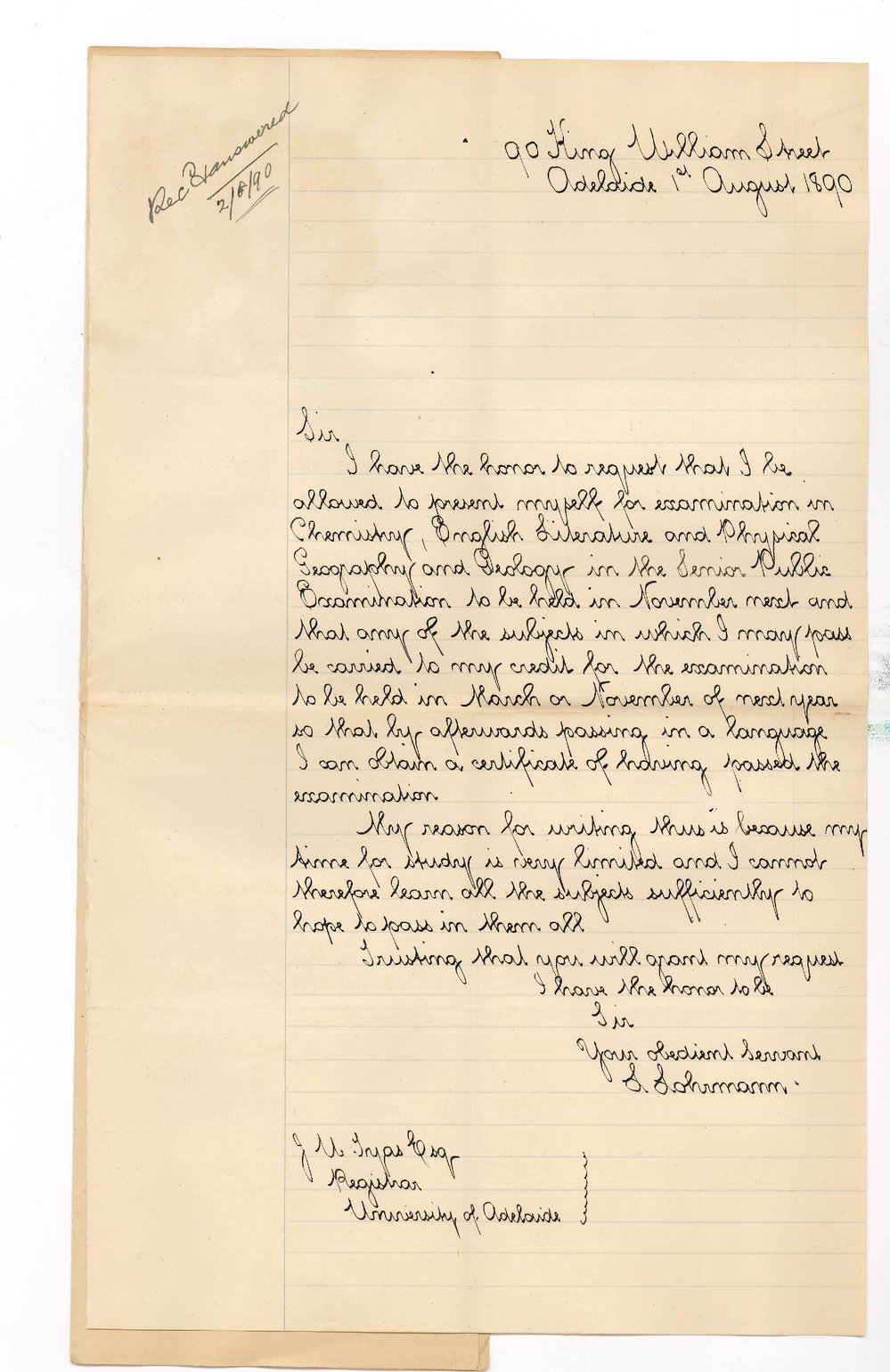 Leonard Lohrmann - Adelaide - Senior Public Examination and Certificates for separate subjects