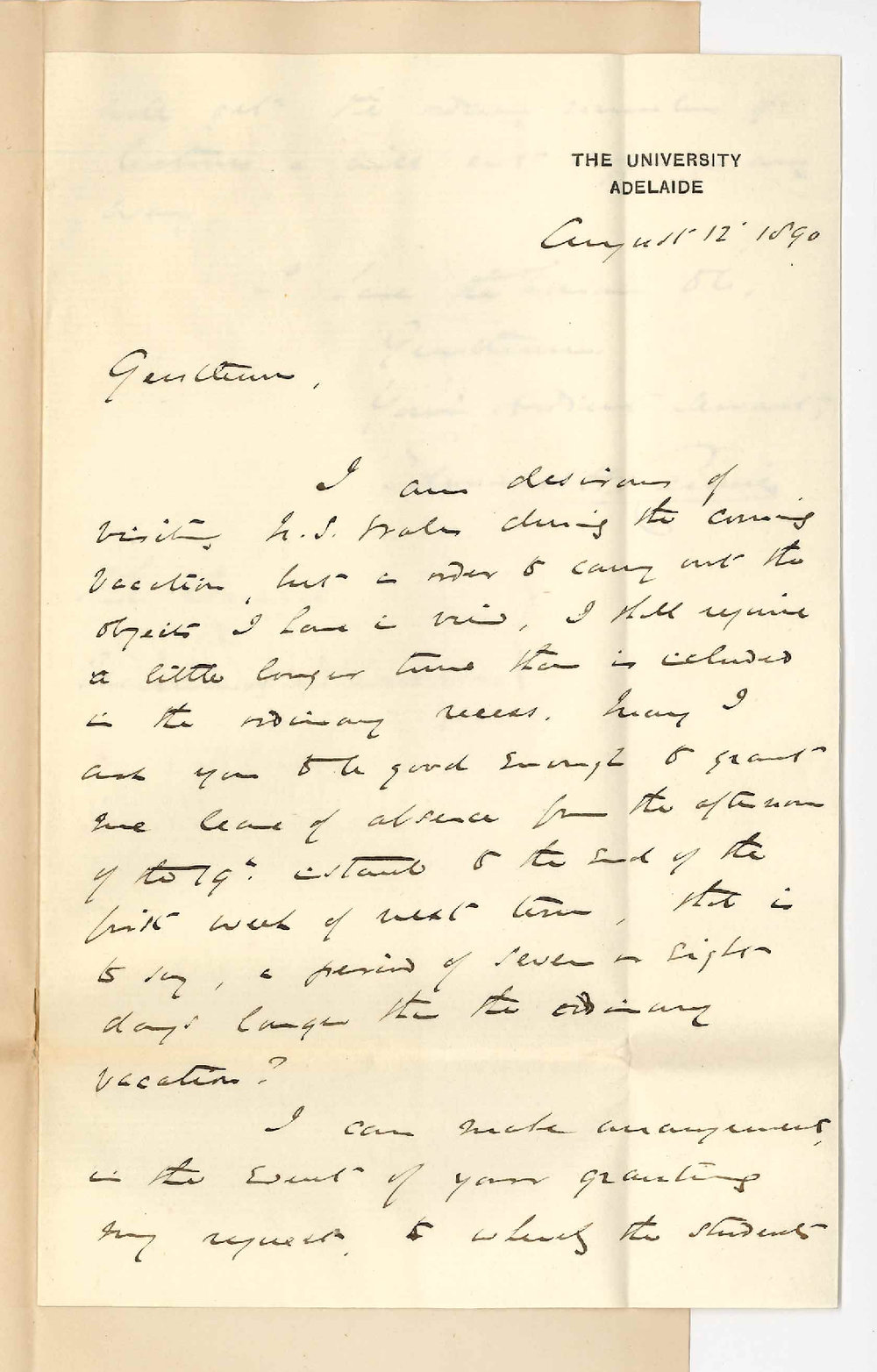 Professor Edward Henry Rennie - The University - Leave of absence for few days - Commencement of First Term