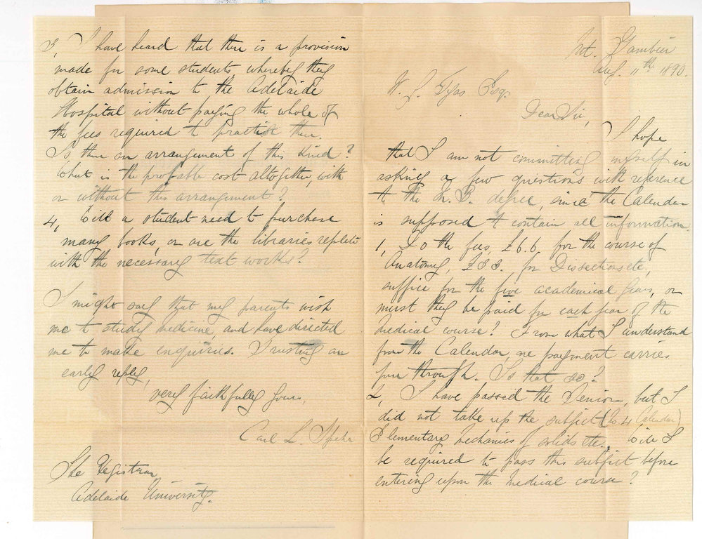 Carl Louis Spehr - Mount Gambier - Information Concerning the MB course