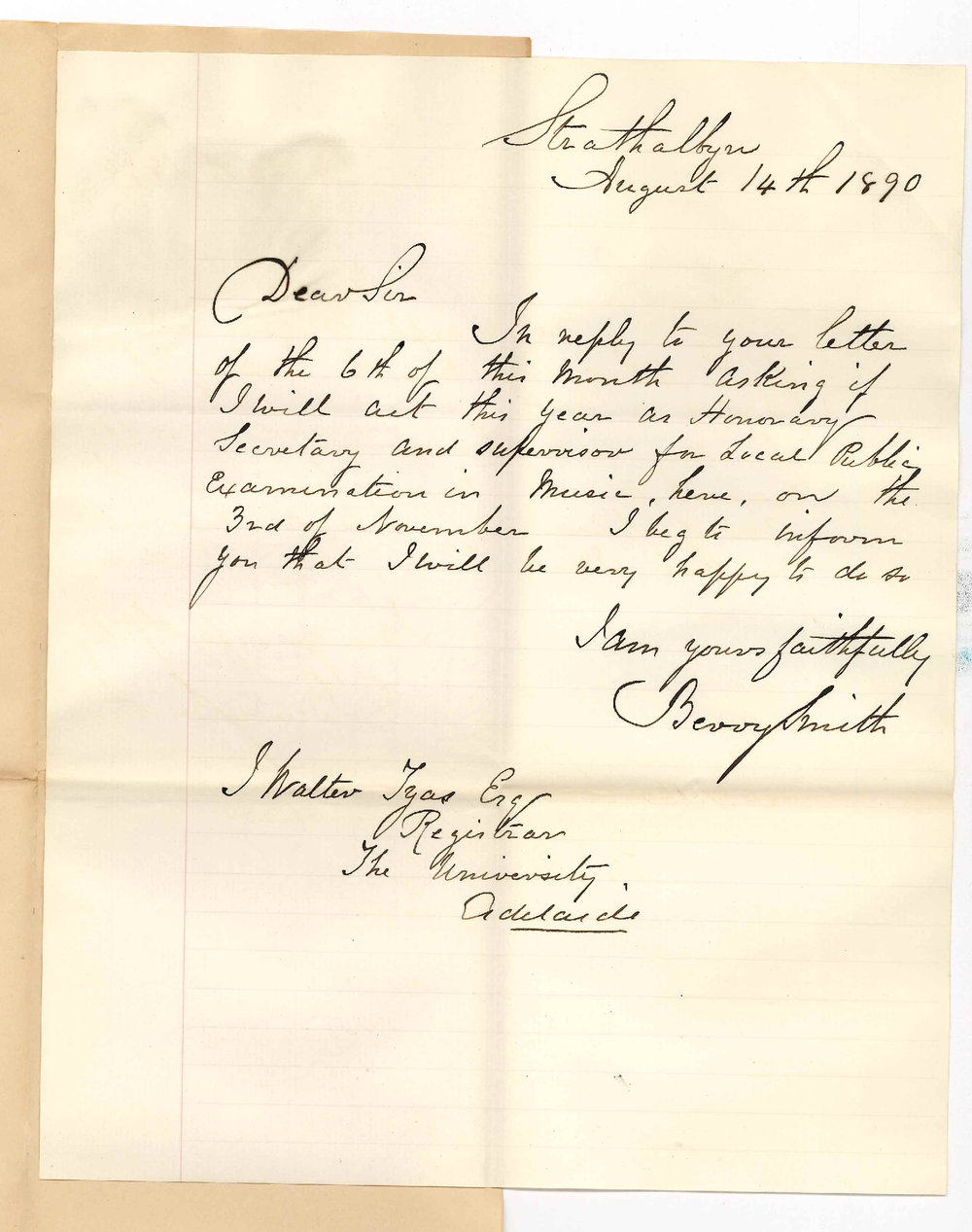 Berry Smith - Strathalbyn - Will act as Secretary for Examinations in Music
