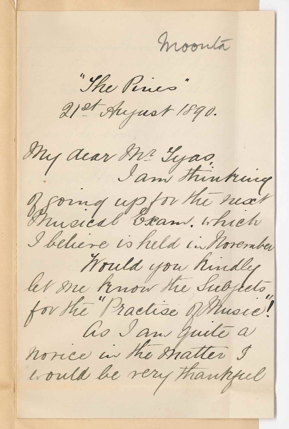 Miss Ellie C Wyatt - Moonta - Information re Examinations in Music