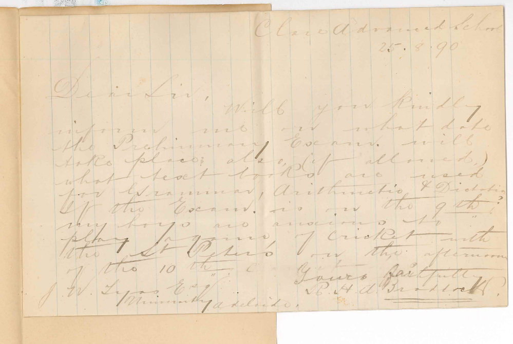 R H A Braddock - Clare - Information concerning Preliminary Examination