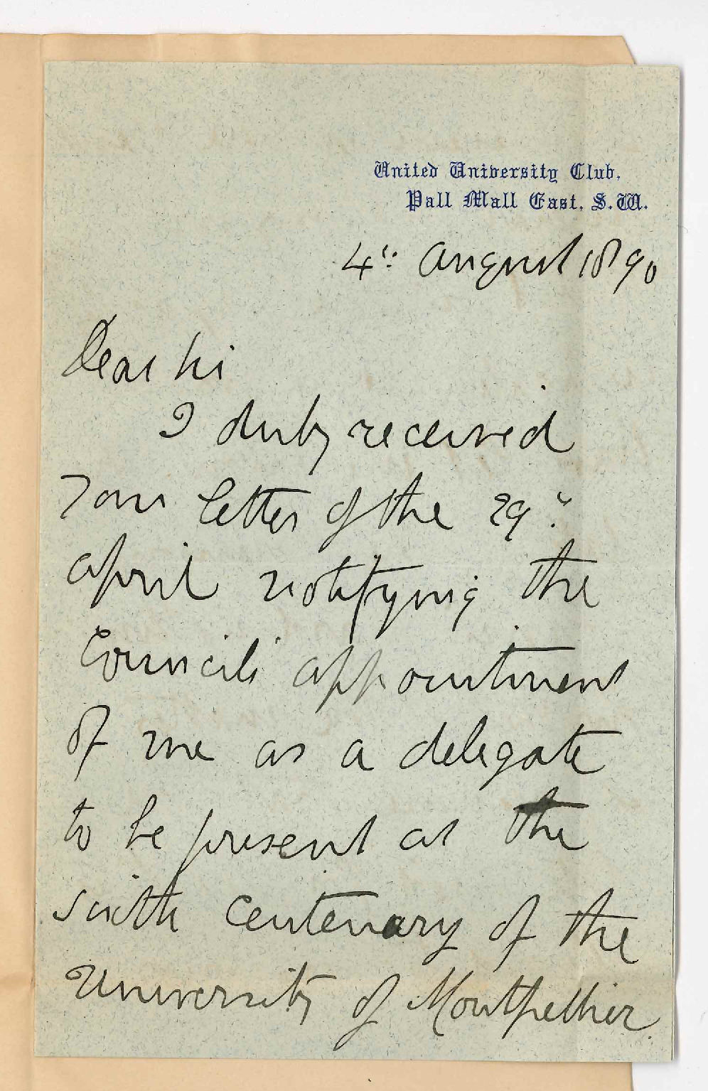 J W Bakewell - London - Delegate to University of Montpellier