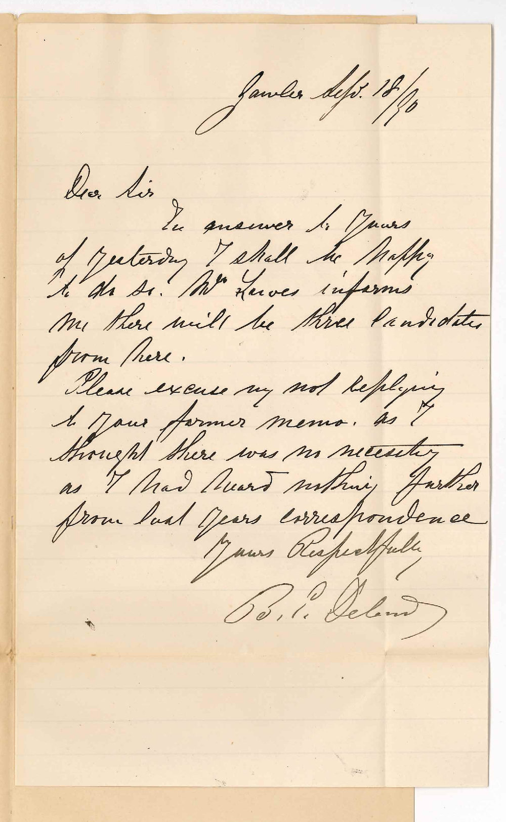 B E Deland - Gawler - Will act as Secretary for local Examinations in Music