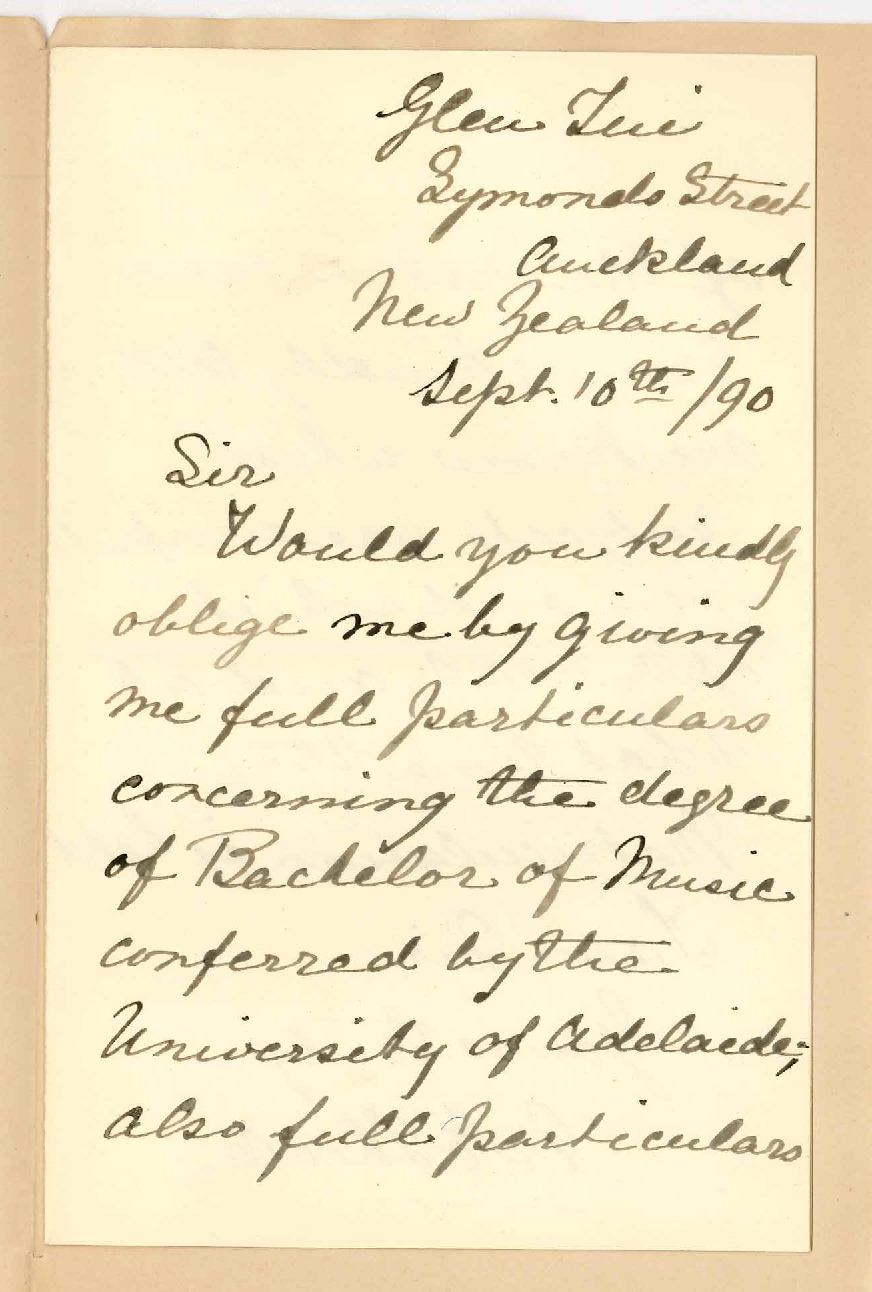 M E Thiele - New Zealand - Particulars regarding Bachelor of Music Degree