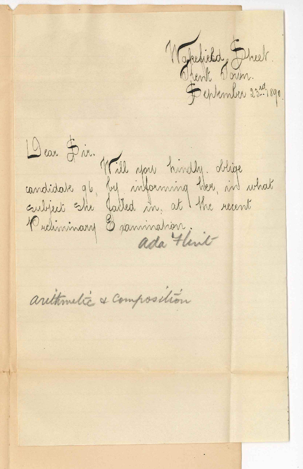 Miss Ada Flint - Kent Town - Failure in Preliminary Examination