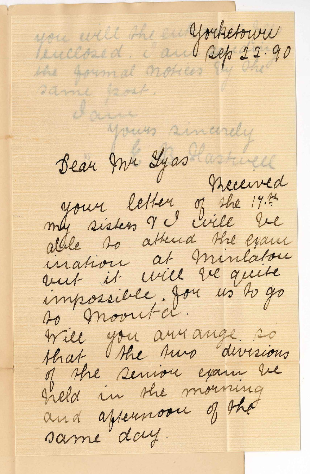 Miss E B Hastwell - Yorketown - Entry for Examination in Theory of Music
