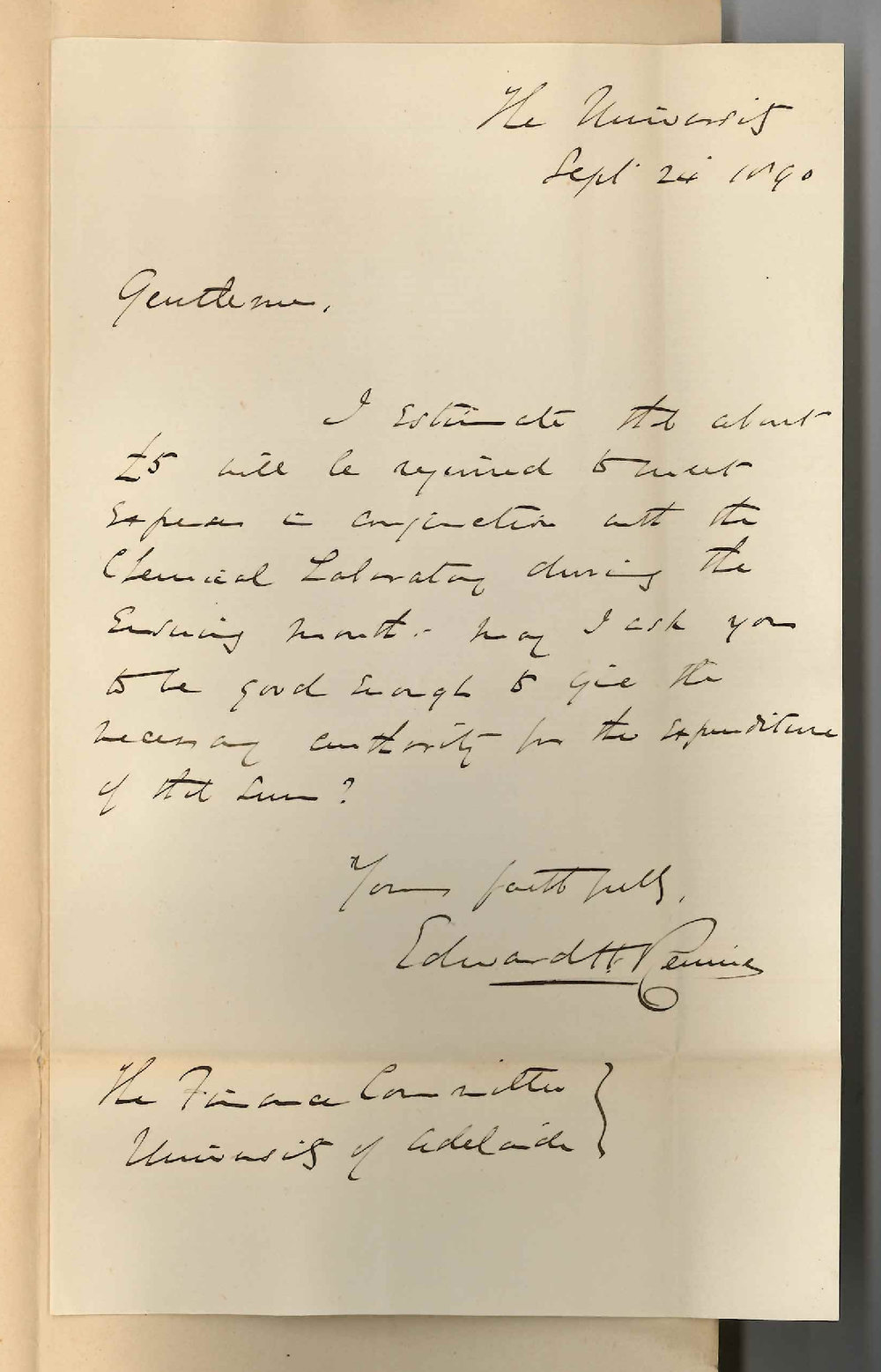 Professor Edward Henry Rennie - The University - Estimate of expenditure for October