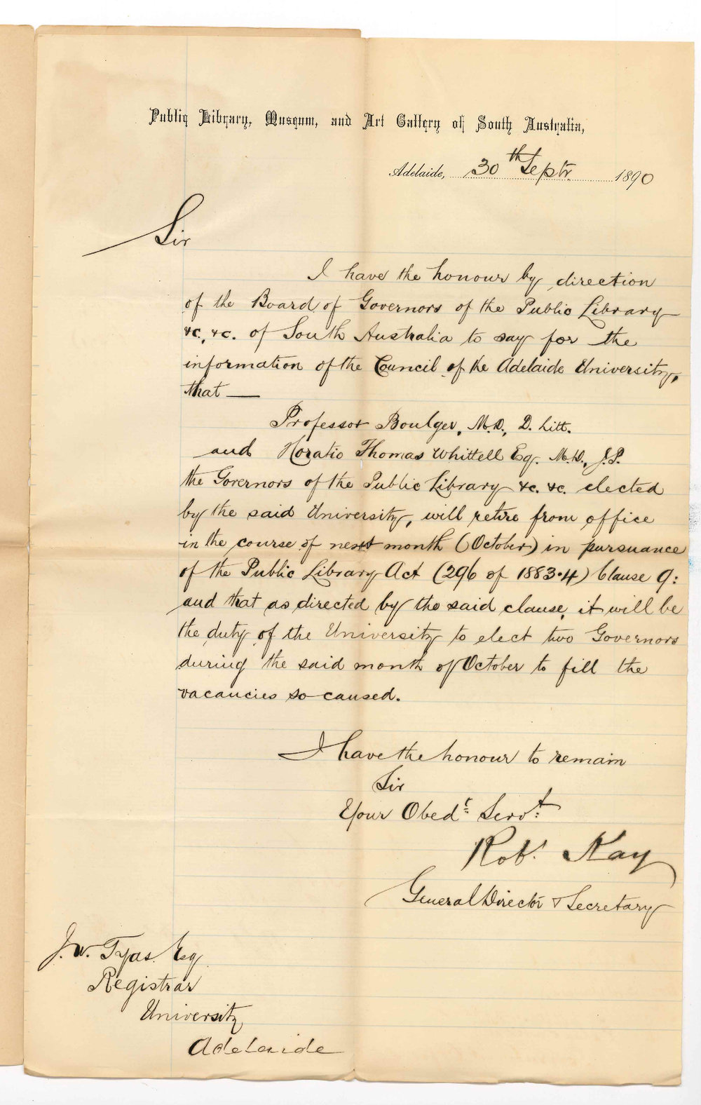 Robert Kay - Secretary Public Library - Election by University of two members on Board of Governors