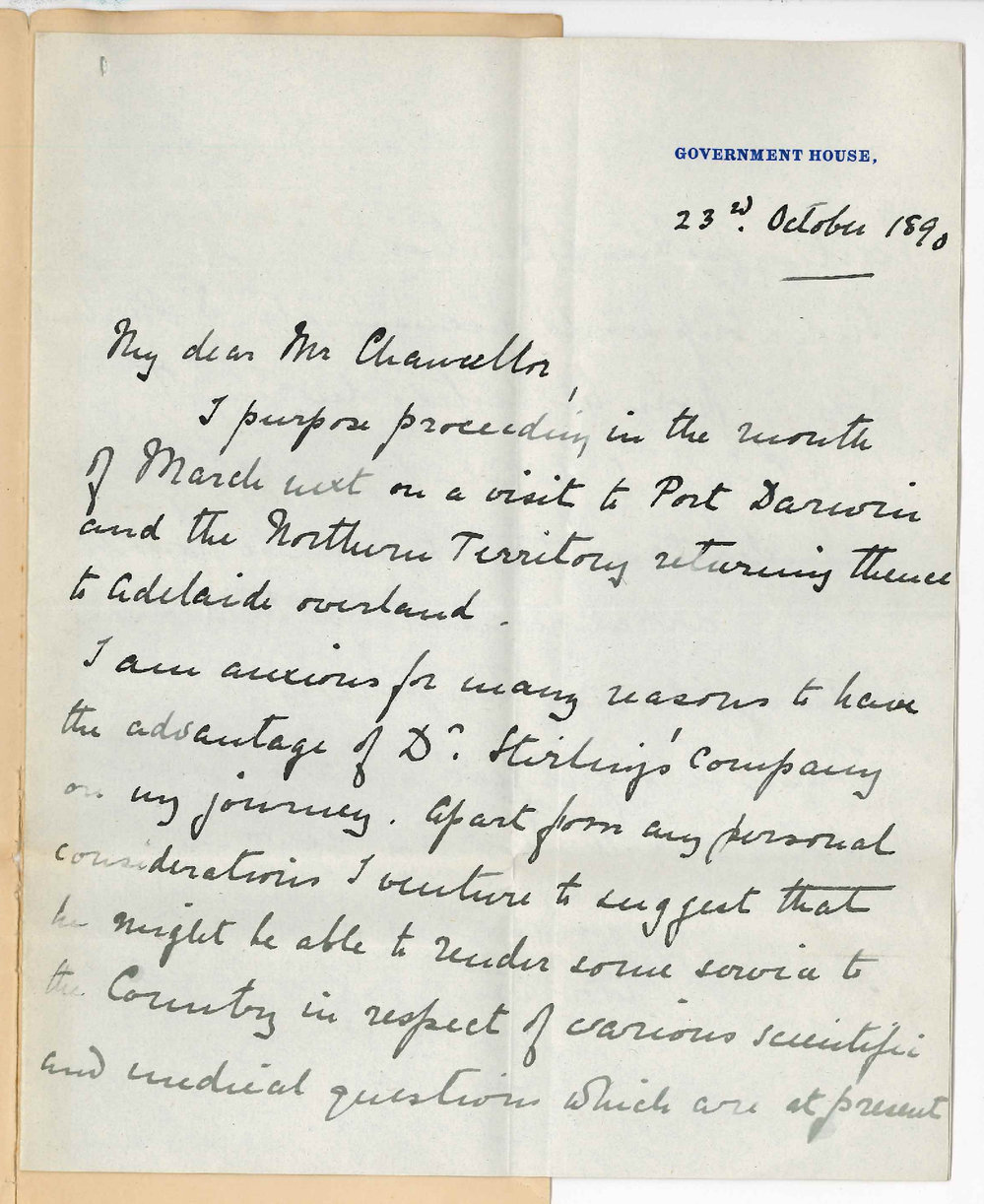 Sir Algernon Keith-Falconer - The Earl of Kintore - Government House - Asking for leave of absence for Dr Edward Charles Stirling for the First Term of 1881