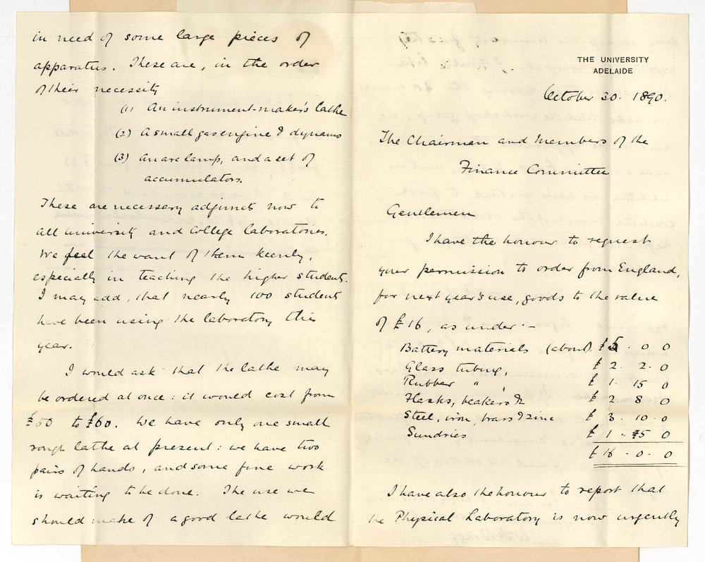 Professor William Bragg - The University - Estimate of expenditure for 1891