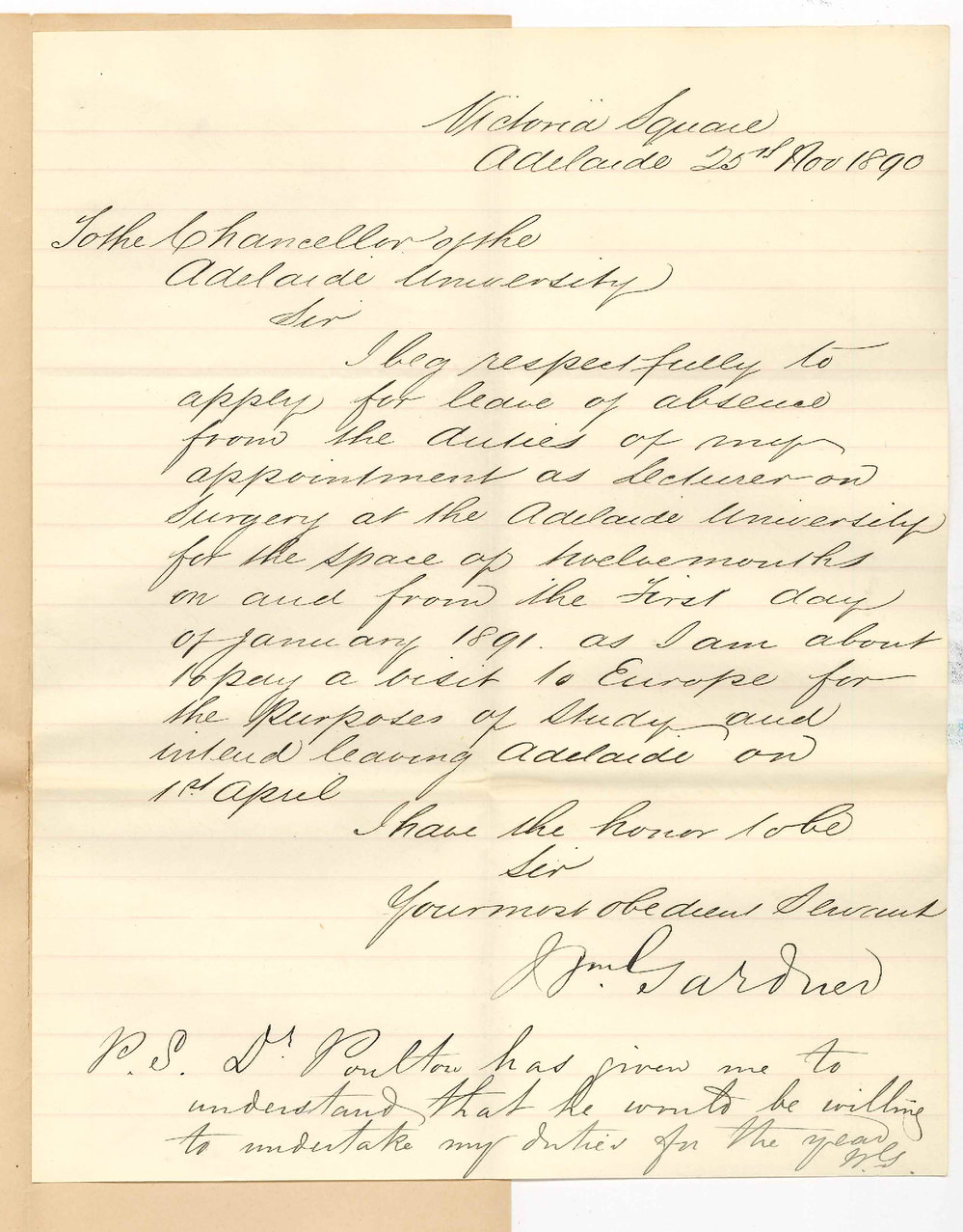 Dr William Gardner - Victoria Square - Asking for twelve months leave of absence