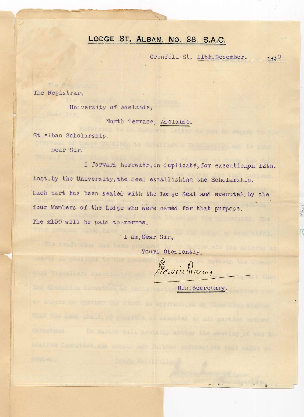 Edwin Thomas - Honorary Secretary St Albans College - Statutes for St Albans Scholarship