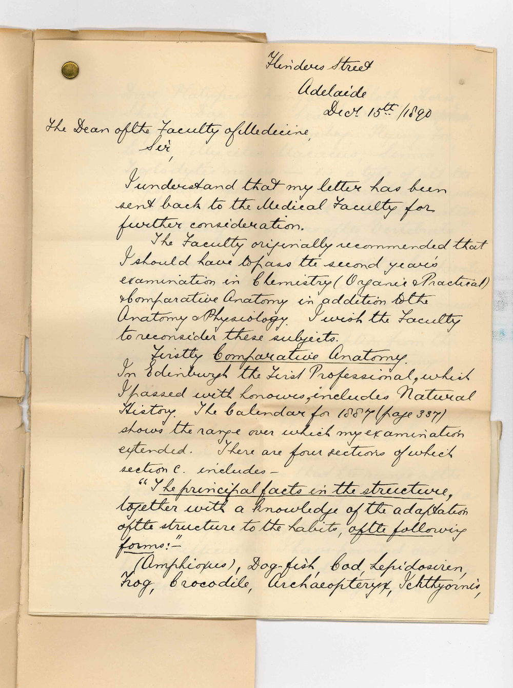 W A E Tucker - Flinders Street - Concerning his admission ad eundem statum to the MB Course