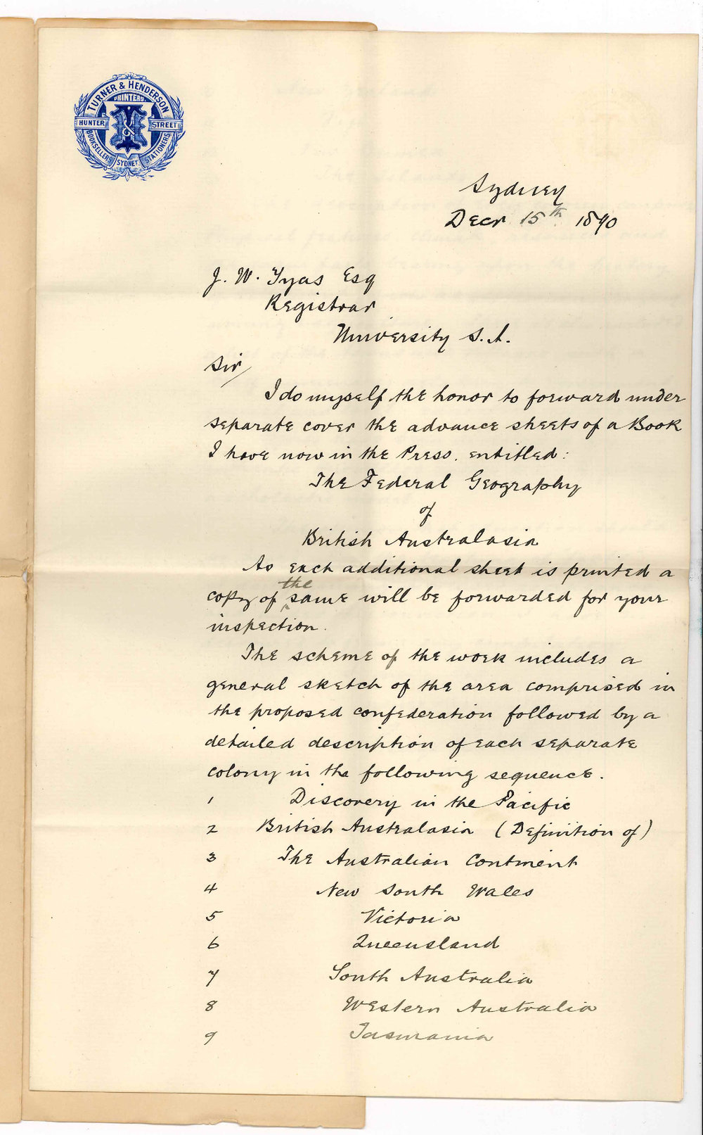 George Ranken - Sydney - Advance sheets of Book Federal Geography of Australasia