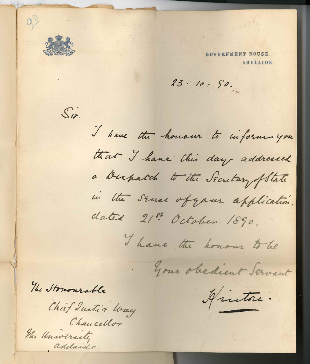 Sir Algernon Keith-Falconer - Earl of Kintore - Government House Adelaide - Despatch forwarded to Secretary of State