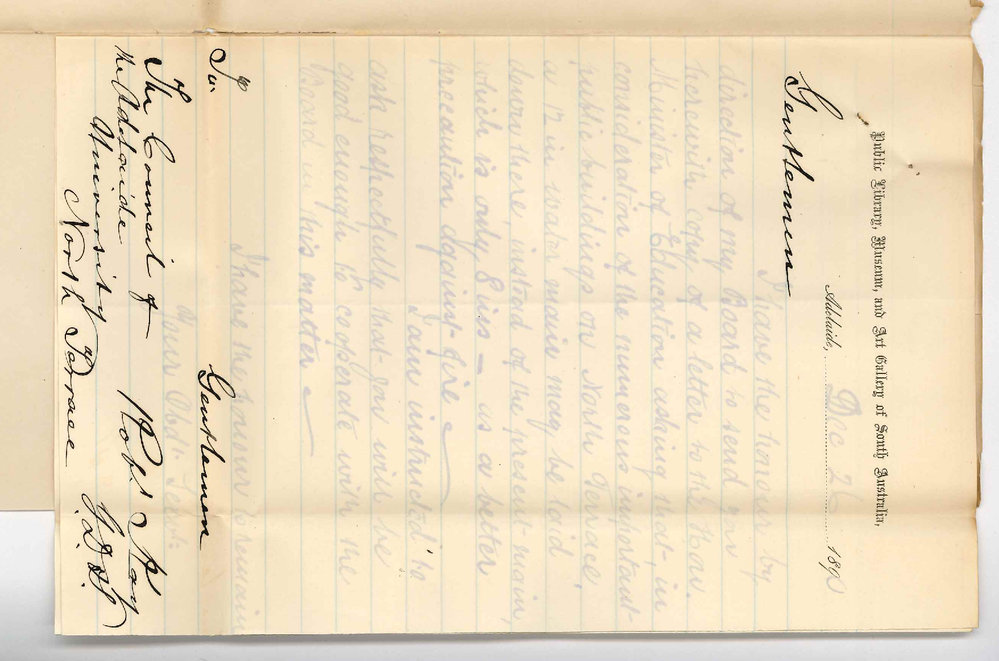 Robert Kay - Secretary Public Library - Asking University to cooperate in effort to have a larger water main on North Terrace