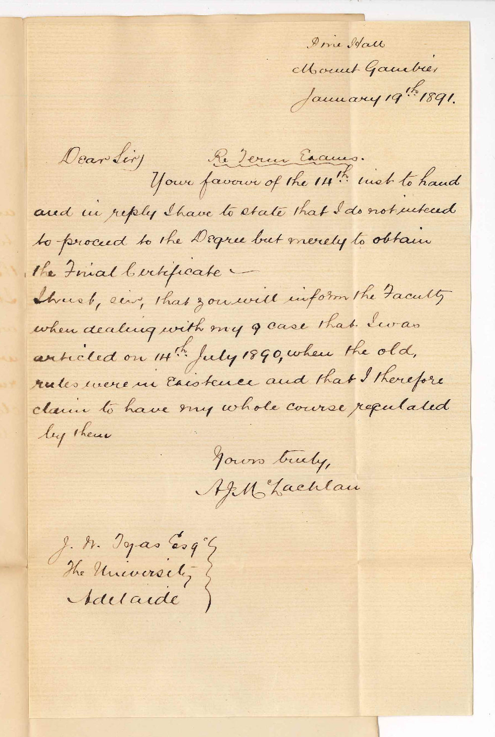 A J McLachlan - Mt Gambier - LLB Regulations and Term Examinations