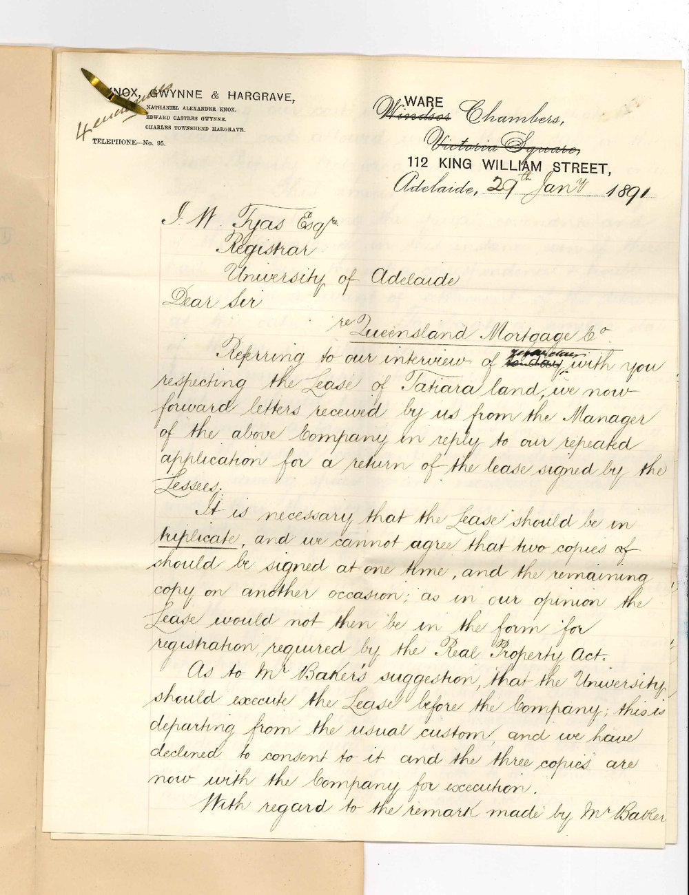 Knox Gwynne and Hargrave - Adelaide - Regarding lease of Queensland Mortgage Company