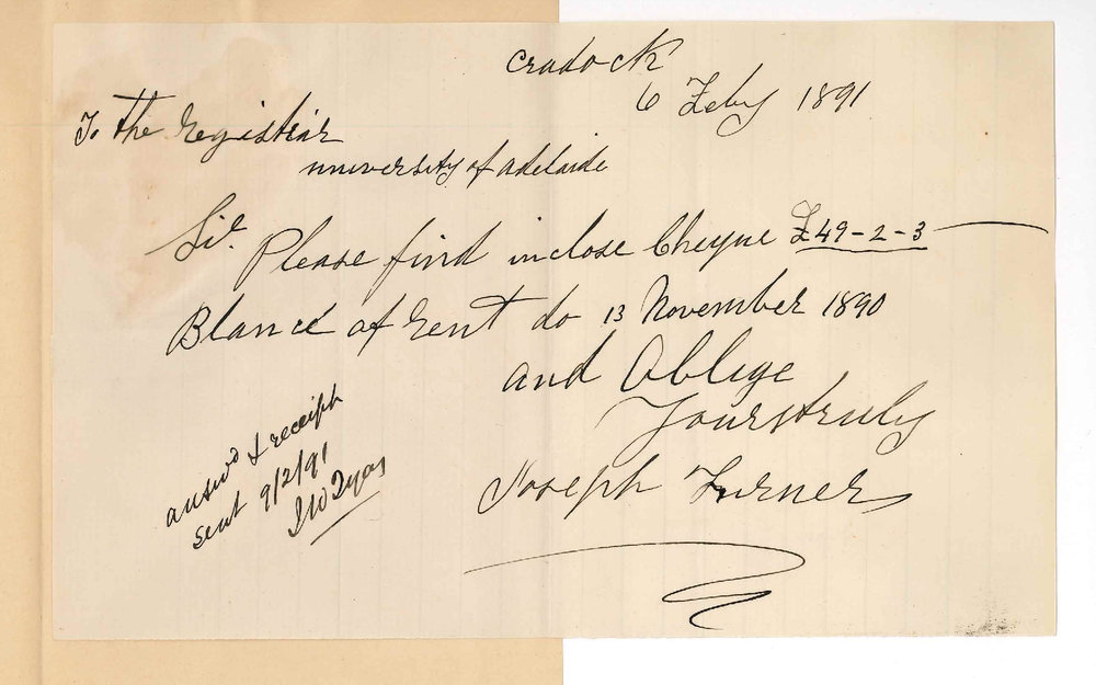 Joseph Turner - Wirreanda - Payment of rent