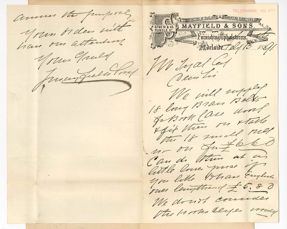 Mayfield and Sons - Adelaide - Tender for Bolts for Library cases