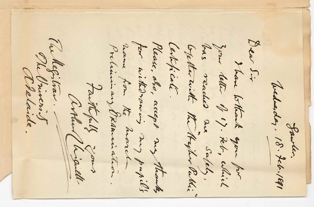Arthur Chignell - Gawler - Withdrawal of R C H Dawes from Preliminary Examination Asks for Higher Public Certificate