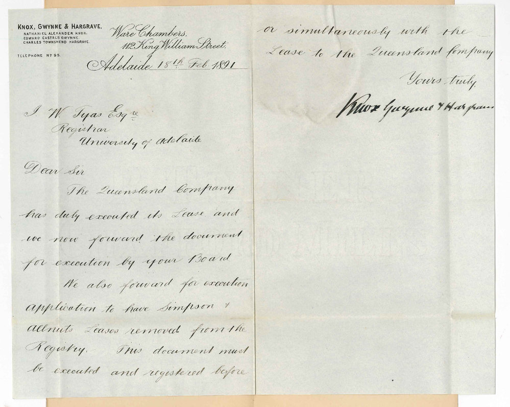 Knox Gwynne and Hargrave - Adelaide - Forward Queensland Companys lease for execution