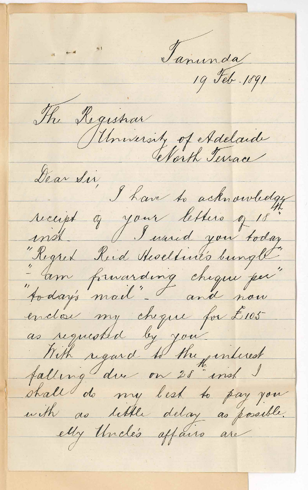 E W Gleeson - Tanunda - Payment of McEllisters Interest