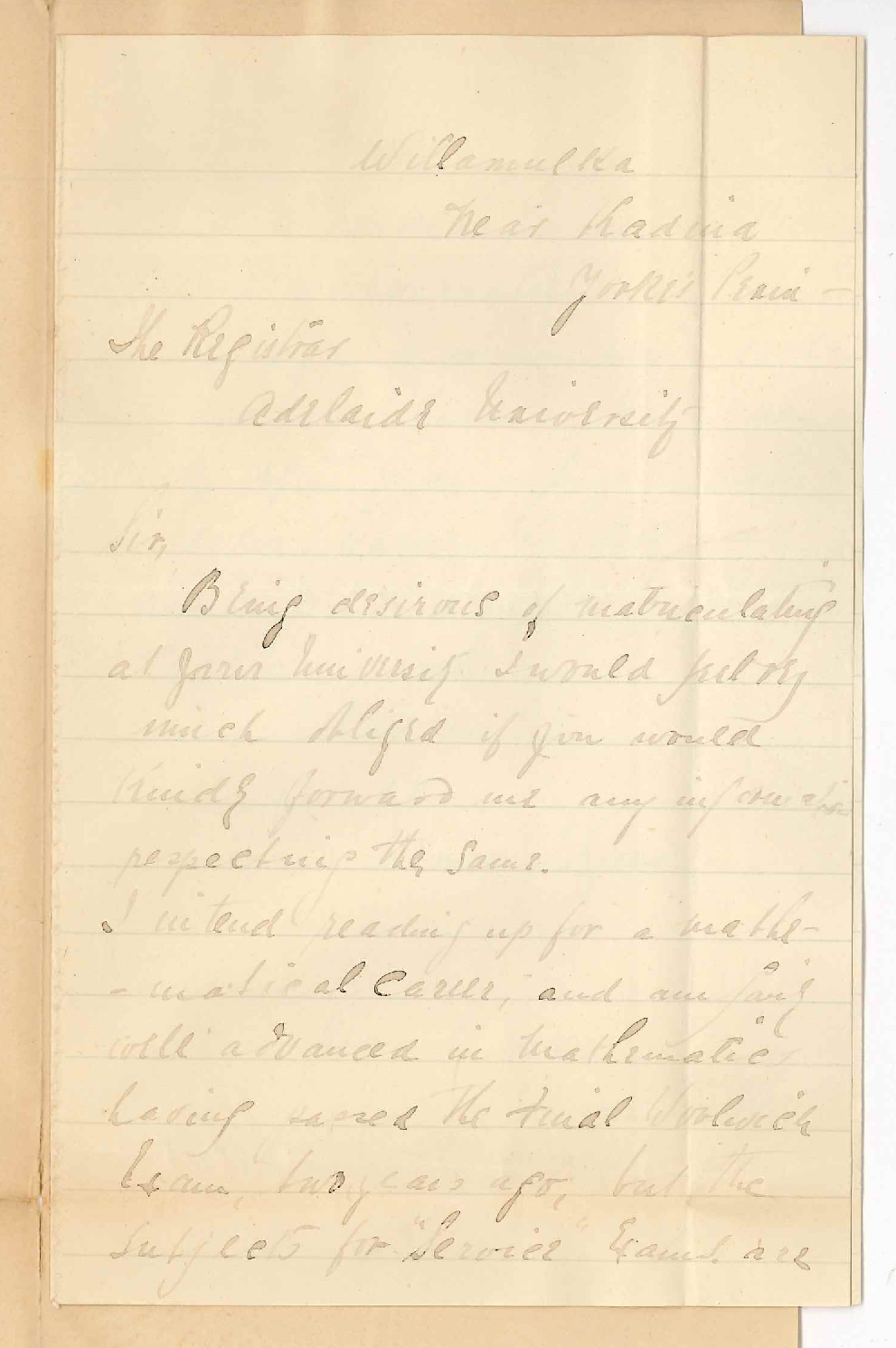 Henry J Greer - Willamulka - Information re BA and BSc Courses