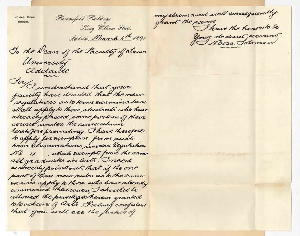 Judah Moss Solomon - Adelaide - Term Examinations and BA graduates