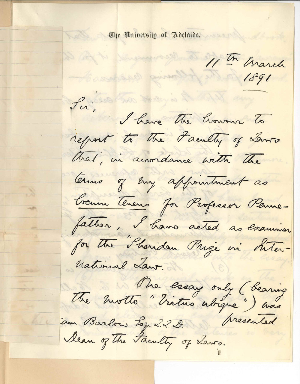 Sir George John Robert Murray - The University - Report regarding Essay for the Sheridan Prize