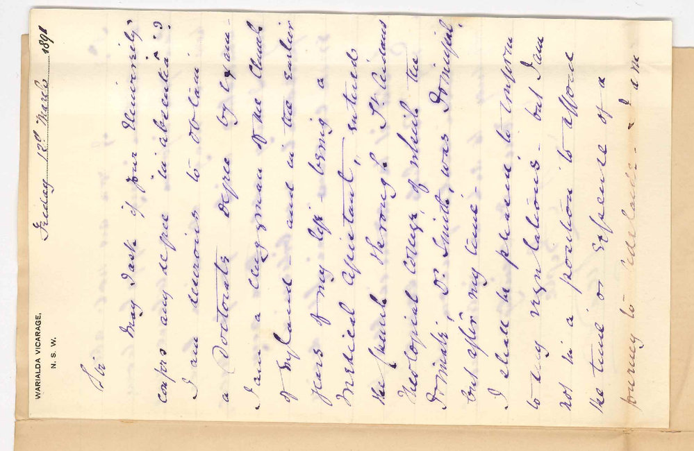 Reverend S Ingle - Warialda NSW - Asks if possible to obtain a degree in absentia