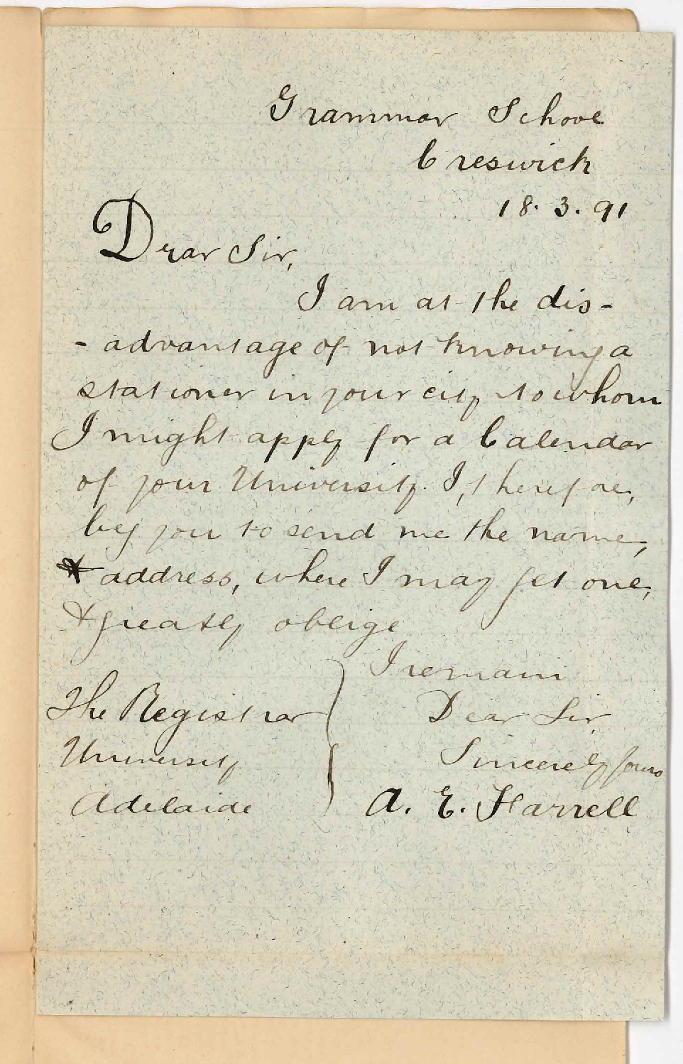 A E Farrell - Creswick - Information about Calendar