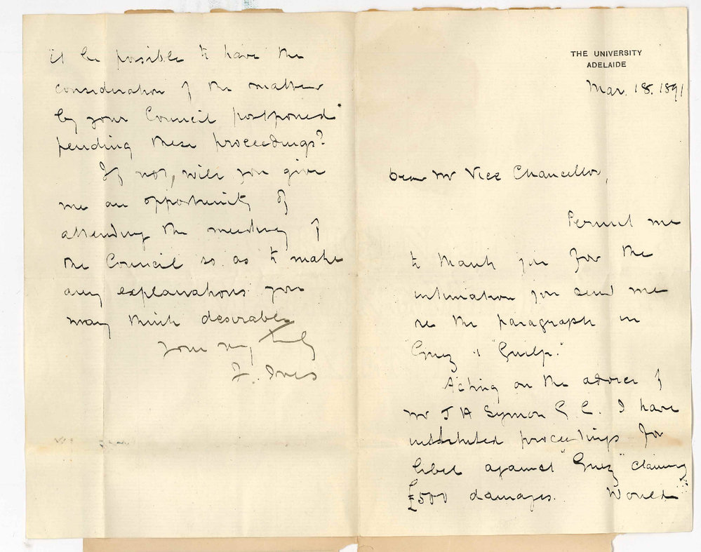 Professor Joshua Ives - To the Vice Chancellor The University - Concerning paragraph in Quiz