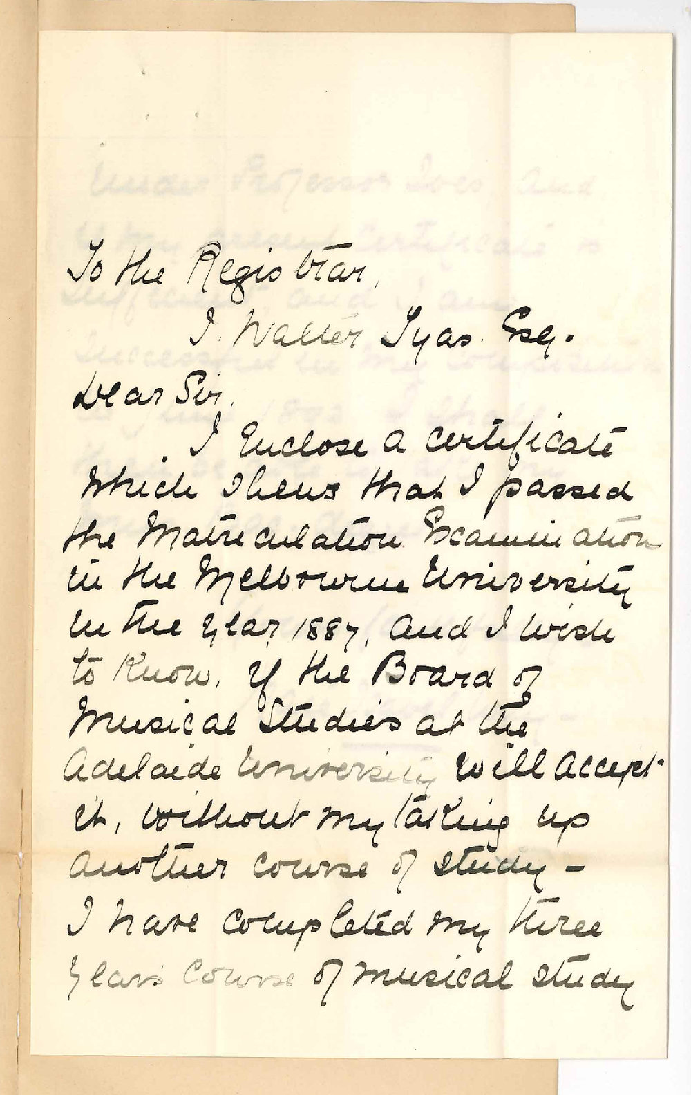 Miss Kate Way - Adelaide - Melbourne Matriculation and Music of Bachelor Course of this University