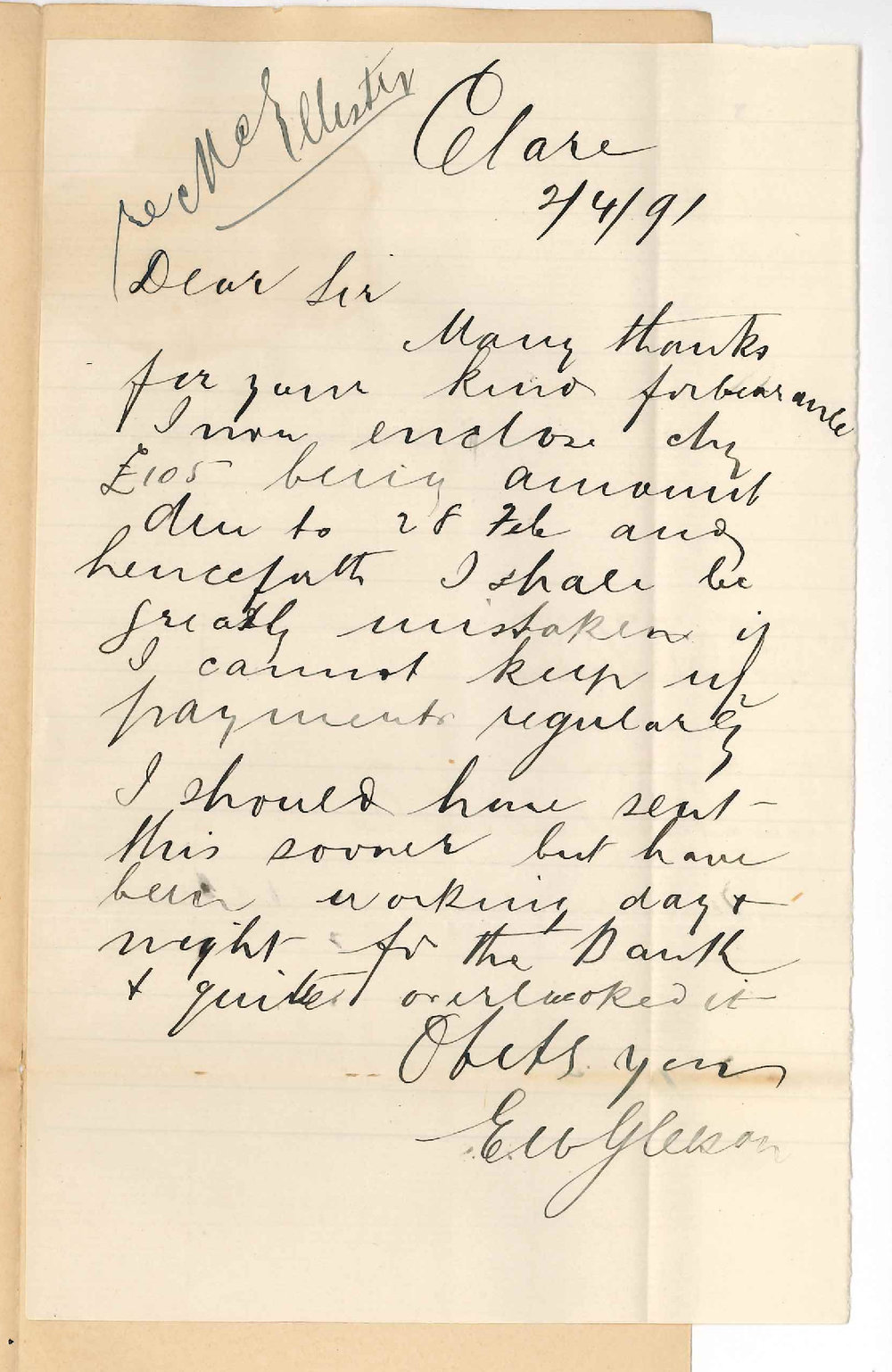 E W Gleeson - Clare - Payment of McEllisters Interest