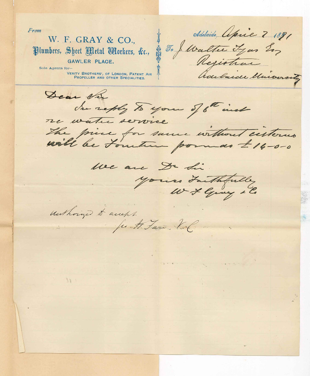 W Frederick Gray and Co - Gawler Place - Cost of alteration to water service