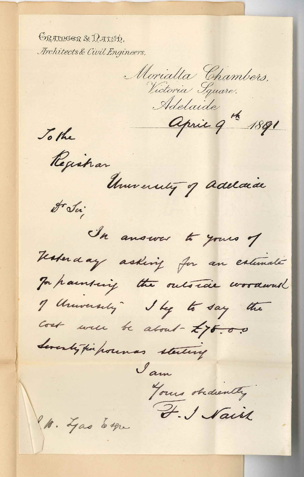 Frank John Naish - Adelaide - Cost of repainting outside woodwork of University