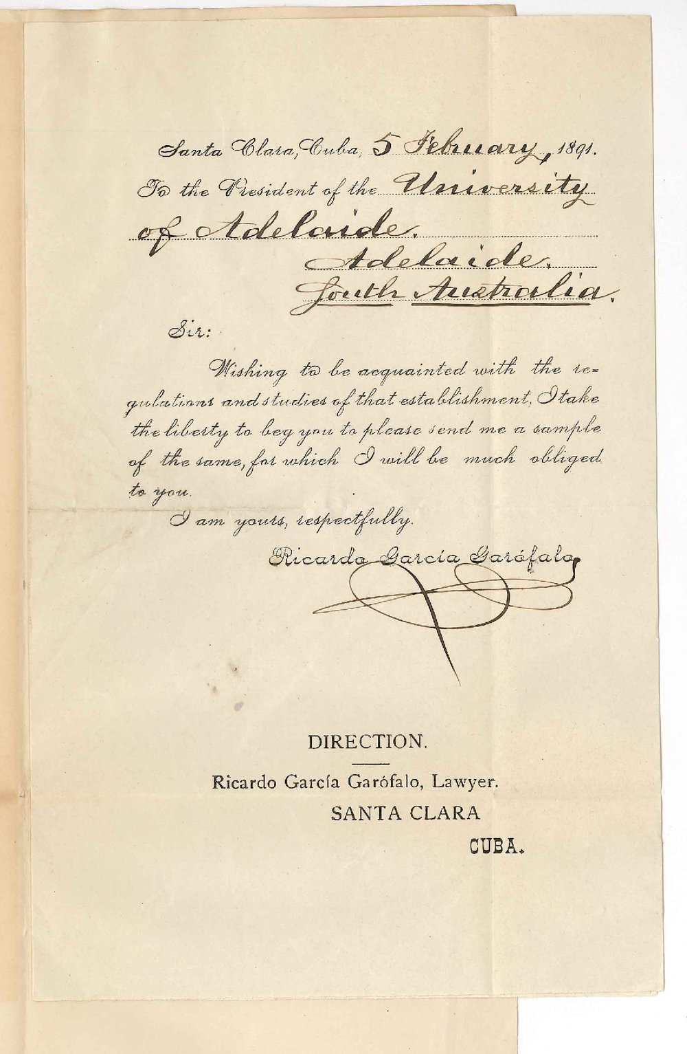 Senor Ricardo Garcia Garofalo - Cuba - Asking for University Calendar