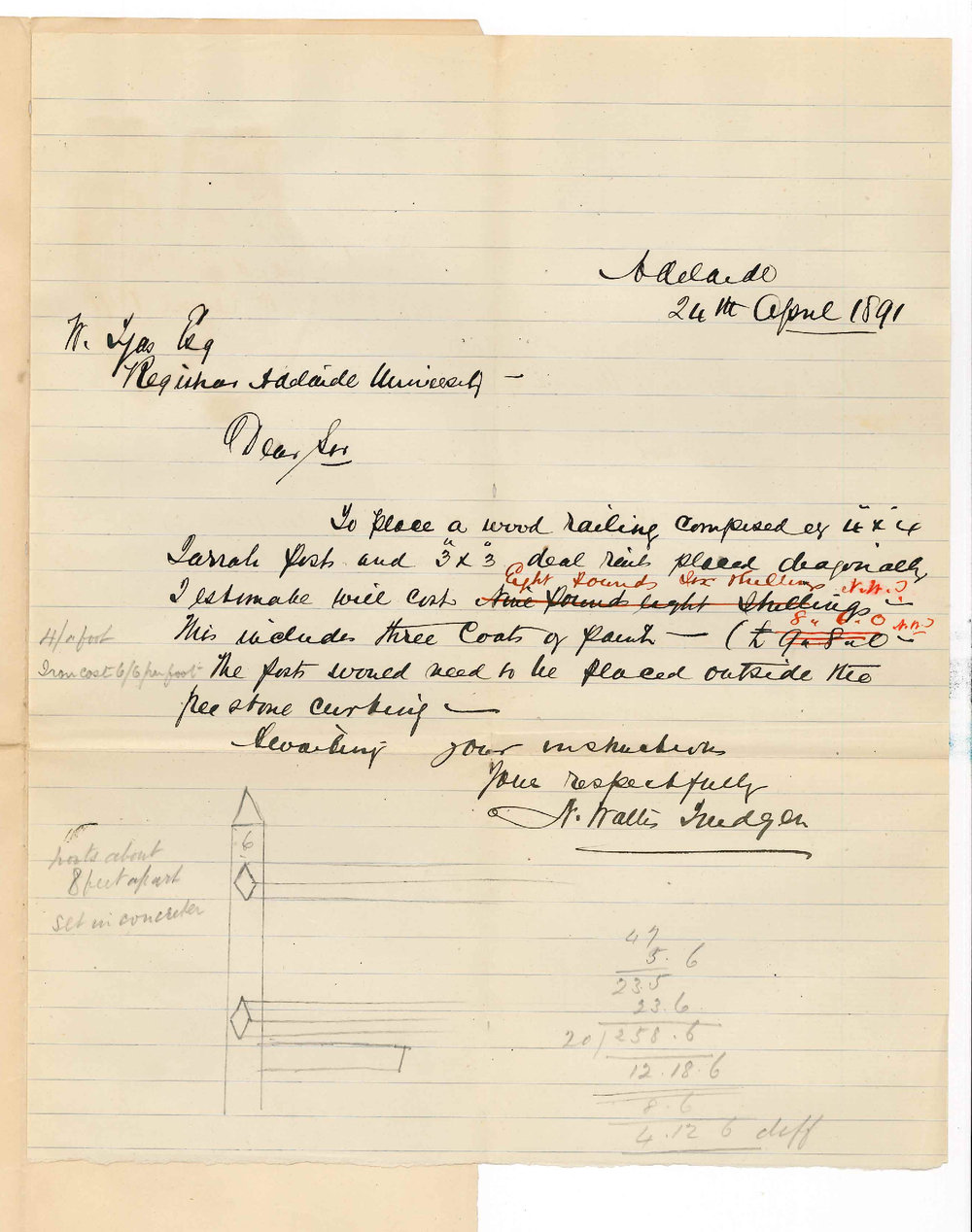 Nicholas W Trudgen - Adelaide - Estimate for fence around area on west side of building