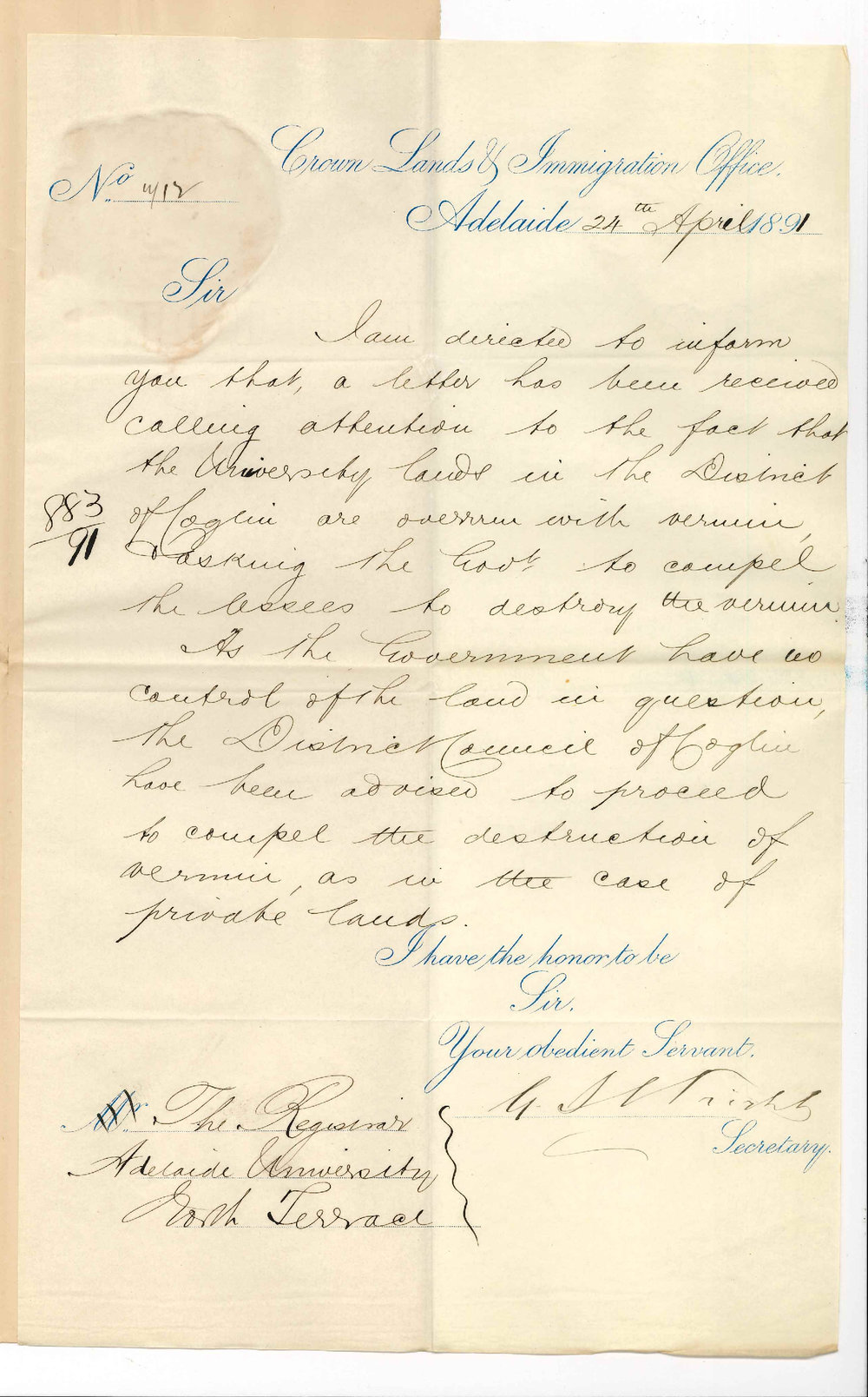 G S Wright - Crown Lands Office - Rabbits on University lands