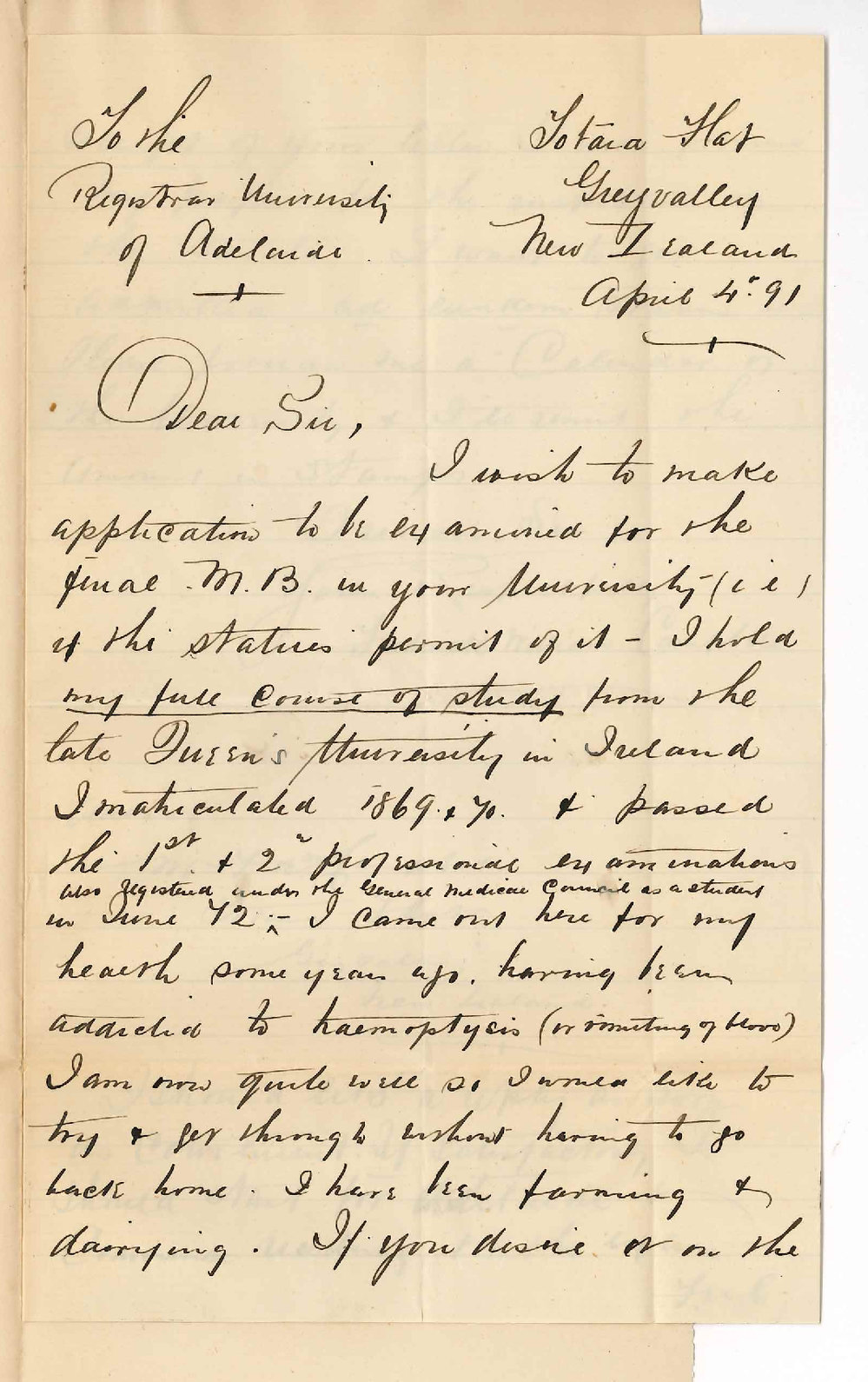 Frederick William Campbell - New Zealand - Admission ad eundem statum in the MB Course