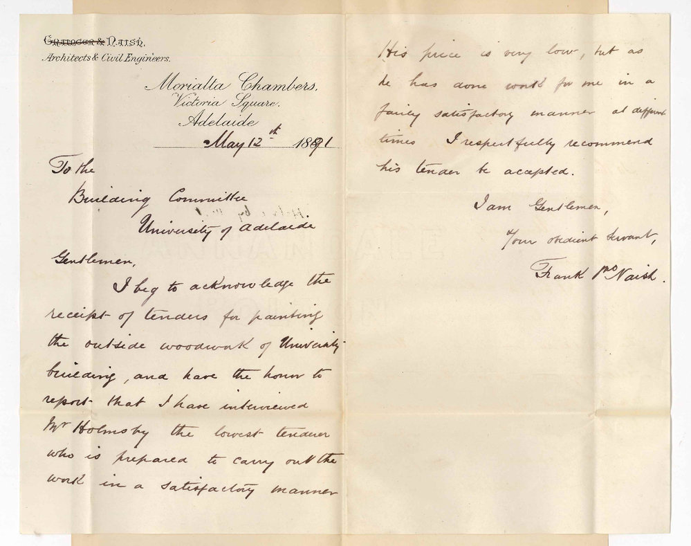 Frank John Naish - Adelaide - Report on Tenders for painting