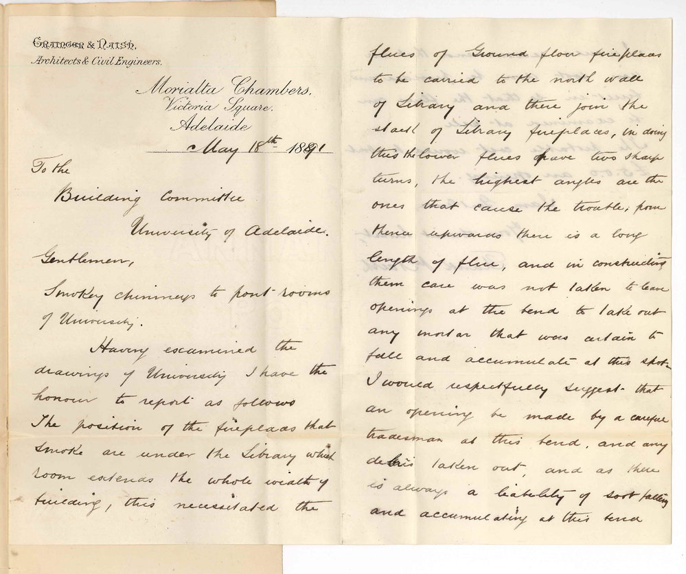 Frank John Naish - Adelaide - Report re opening for in chimney to prevent it smoking