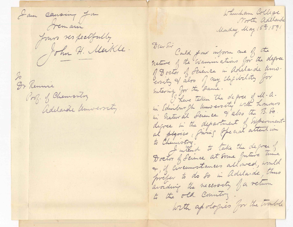 John H Meikle - North Adelaide - Information re Doctor of Science degree