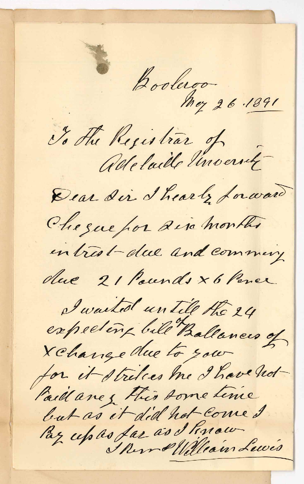 William Lewis - Booleroo Centre - Payment of Interest
