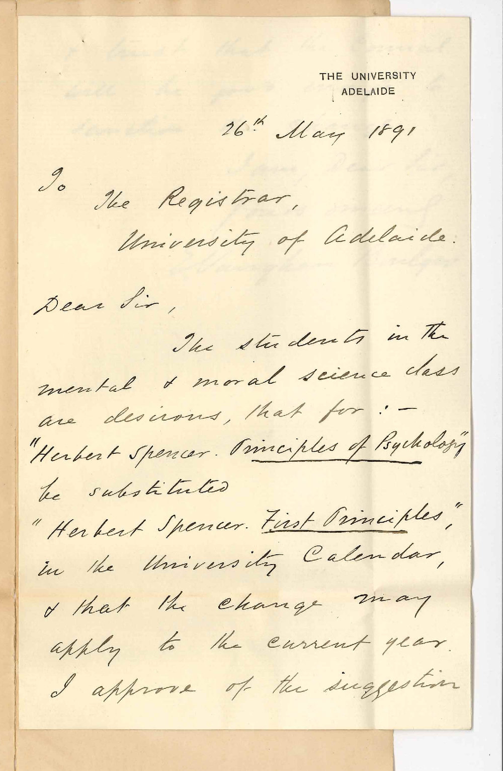 Professor Edward Vaughan Boulger - The University - Change in text book for Mental and Moral Science